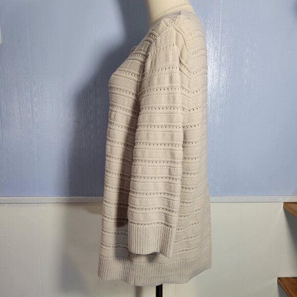 CJ Banks 1X Beige Crewneck Quarter Sleeve Clear Gem Button Up Knit Cardigan - Picture 9 of 12